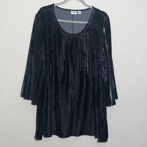 Cato Shirt Womens Size 18/20W Black Velvet Floral Peasant Dark‎ Cottagecore Boho